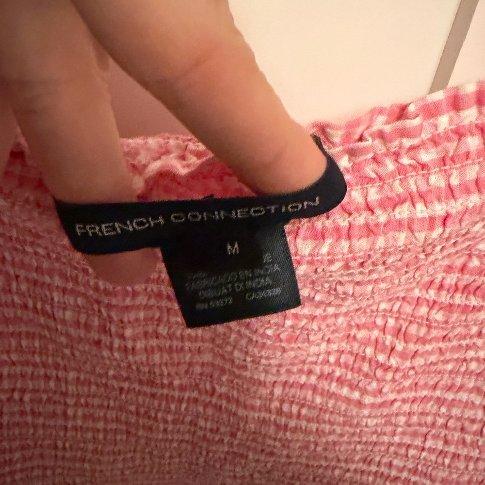 French Connection Artina Pink Gingham Mini Dress Square neck Puff Sleeve Medium - Picture 4 of 5